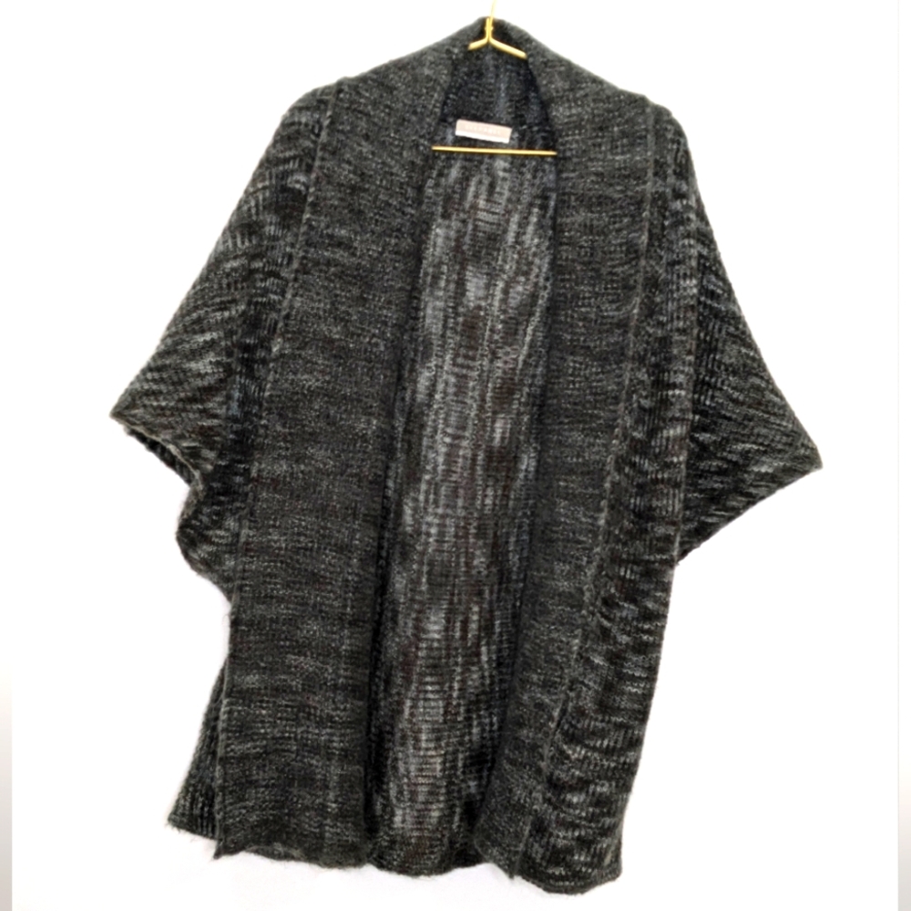 Stefanel Italian Yarn XS Gray Mohair Blend Dolman Short Sleeve Oversize Cardigan
